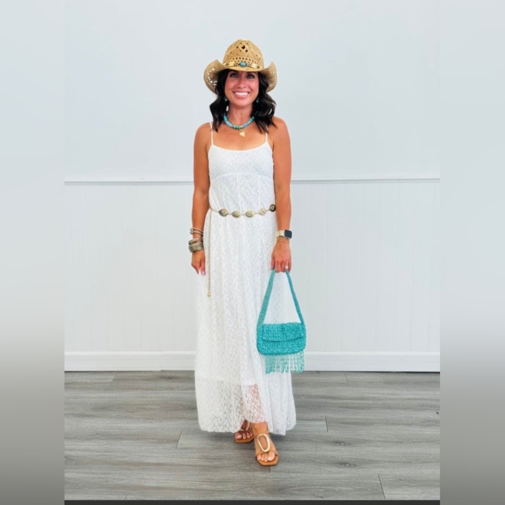 Baevely Off White Lace Maxi Dress - Size Large